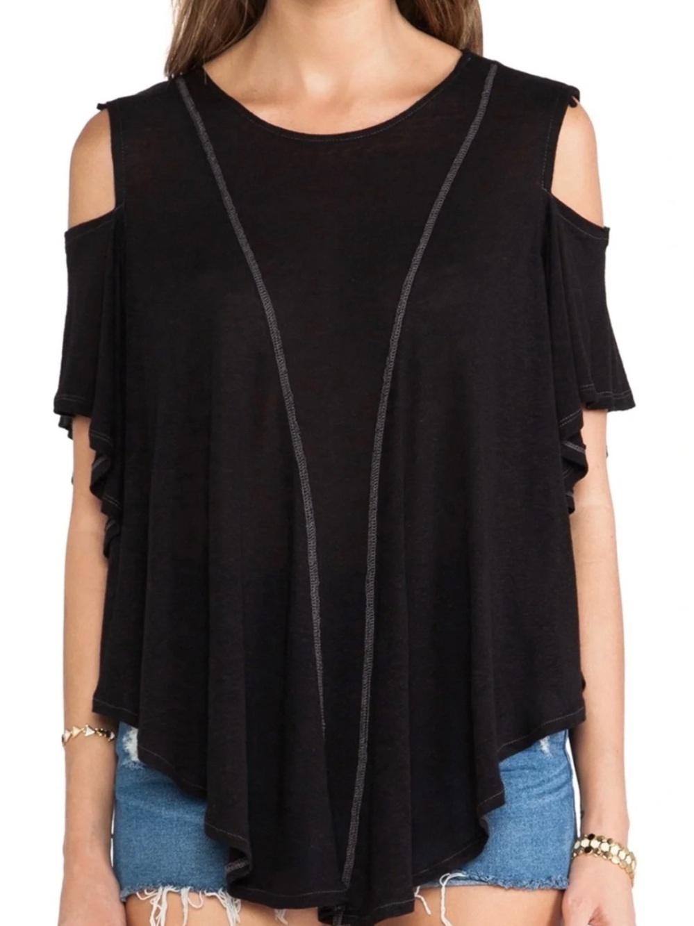 Free People Cold Shoulder Ruffle Tunic Top